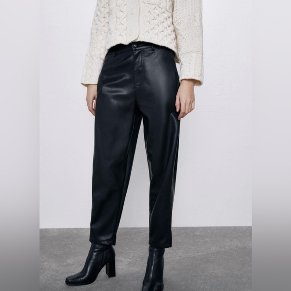 Zara High-Waisted Faux Leather Balloon Barrel Leg Trouser Pants Black 2969/246 M